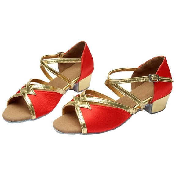 Otqutp Gold Strap High Heel Sequins Sandals for Girls Kids Princess Dance Party Formal Shoes Open Toe Ankle Fancy Sandals Trendy