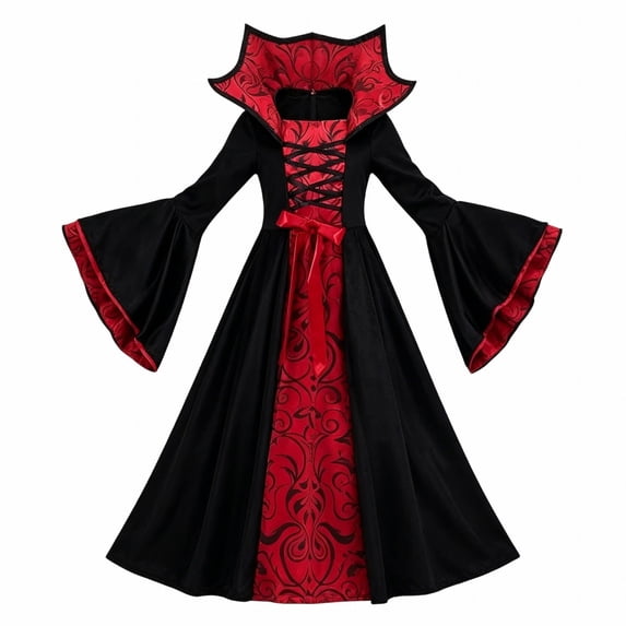 Otqutp Halloween Kids Suit Gothic Dress Girls Medieval Party Dresses Stand Collar Slim Fit Dresses Scary Spooky Loose Clothes