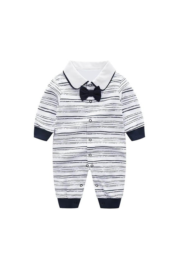 Handsome Kids Cute Sweet Button Down Lapel Bodysuit Baby Boys Bow Long Sleeve Outsie Bodysuit Banquet Wedding Jumpsuit Clothes(B-NY1,9-12 Months