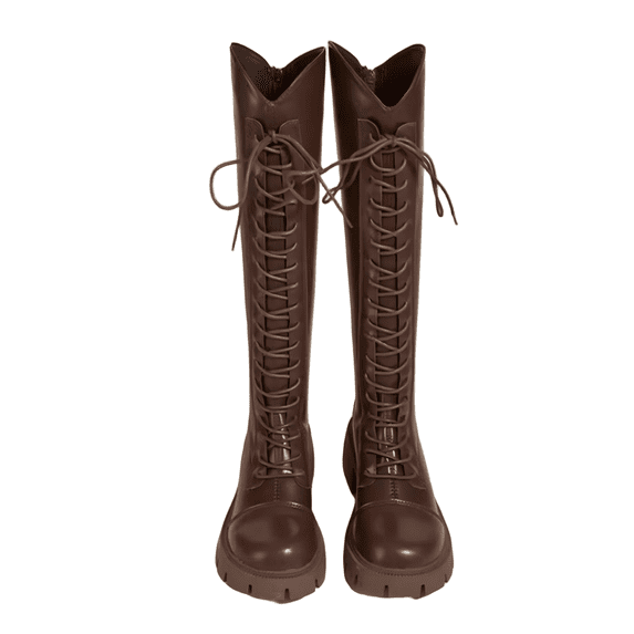 Otqutp High Long Tube Boots for Girls Elastic Non-Slip Drawstring Flat Boots Teens Thick Sole Height Increasing Boots