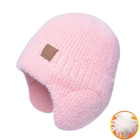Otqutp Hiking Sun Visors for Kids Winter Warm Hat Children's Plush Knitted Wool Hat Cold Proof Ear Cover Head Cap Outdoor Ear Warmer (Pink,One Size)