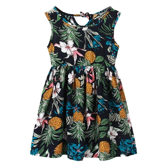 Otqutp Holiday Dress for Toddler Girls Kids Crew Neck Summer Sleeveless Sundress Casual Beach Floral Prints Party Dress for 3 to 12 Years