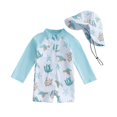 thumbnail image 1 of Otqutp Infant Boys Long Sleeve Swimming with Adjustable Strap Sun Hat One Piece Rash Guard Dinosaur Animals Print Toddler Quick-dry Swimsuit Zipper Beach Swimwear, 1 of 8