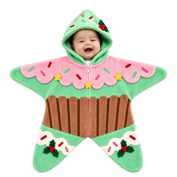 Otqutp Infant Xmas Starfish Flannel Crawling Suit Full Zip Hooded Newborn Romper Plush Long Sleeve Bodysuit Warm Winter Outfit