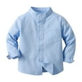 thumbnail image 1 of Otqutp KIds Boys' Long Sleeve Dress Shirts Classic Collared Button-Down Tshirt Children Solid Cotton Top with Chest Pocket Lightweight Dress Shirt(1-Blue,2 Years), 1 of 5