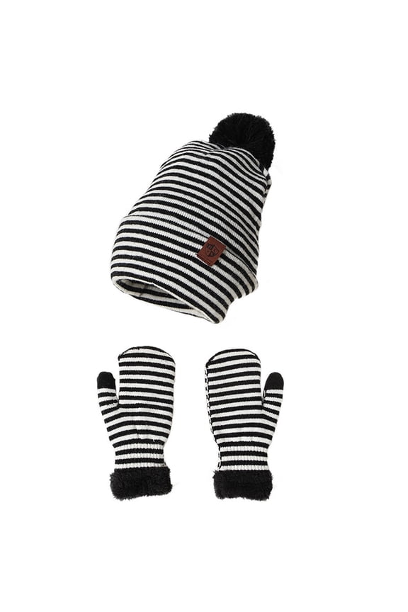 Kid Girls Winter Hat Gloves Set Children Boys Warm Ski Earflap Hood Caps Cable Knit Gloves for Cold Weather 4-10Years(A,4-10Years)