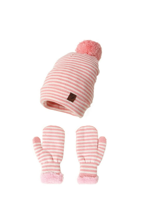 Kid Girls Winter Hat Gloves Set Children Boys Warm Ski Earflap Hood Caps Cable Knit Gloves for Cold Weather 4-10Years(C,4-10Years)