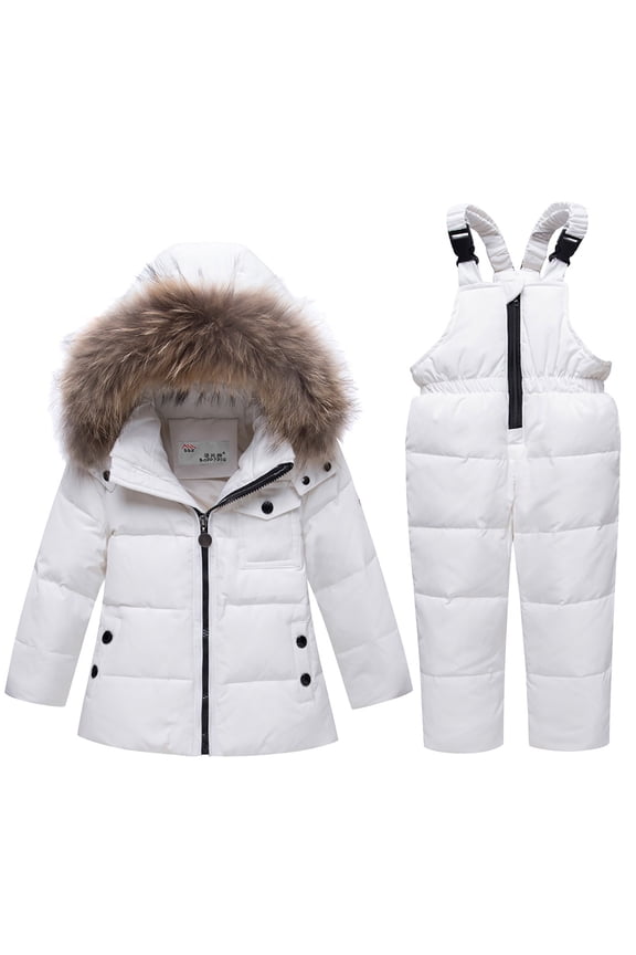 Kids 2 Piece Snowsuit Set Toddler Boys Girls Winter Ski Suit Hooded Puffer Jacket and Snow Bib Baby Down Coat + Pants