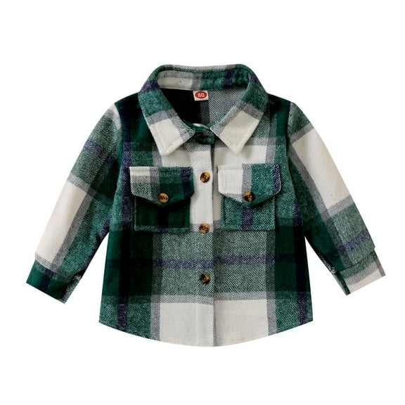 Otqutp Kids Autumn Winter Coat Toddler Boys Girls Shirt Coat Jacket Plaid Long Sleeve Kids Turn Down Collar Button Tops Outwear(Green,3-4 Years)