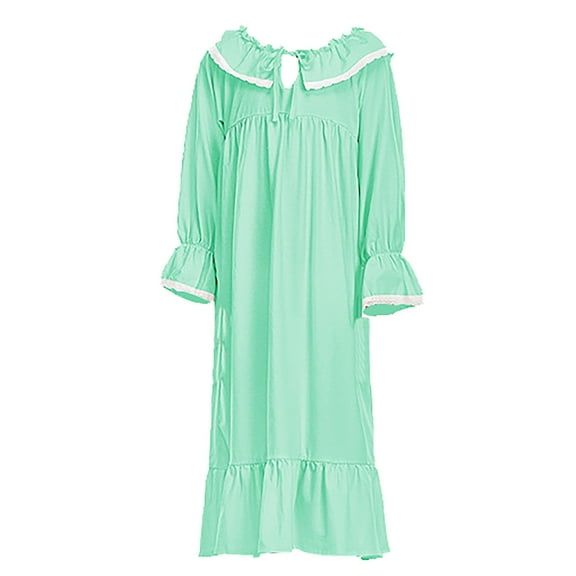 Otqutp Kids Autumn and Winter Nightgown Sleepwear Dress Cotton Girls' Nightdress Children's Homewear Pajamas Children's Autumn Soft Home Dress (Green,4-5 Years)