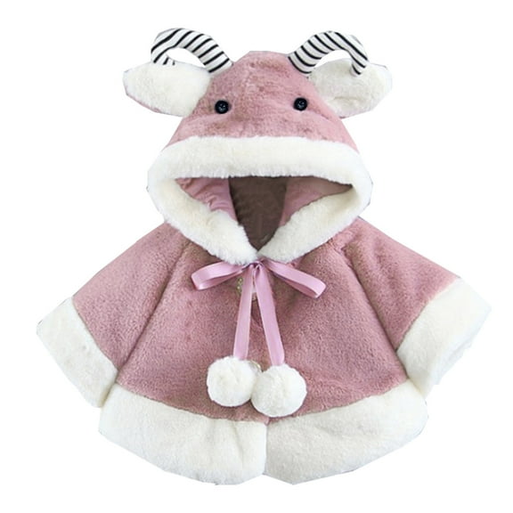 Otqutp Kids Autumn Winter Outwear Toddler Girls Cute Cow Outwear Warm Hooded Coat Long Sleeve Princess Cloak Cape Red Green Purple(Pink,18-24 Months)