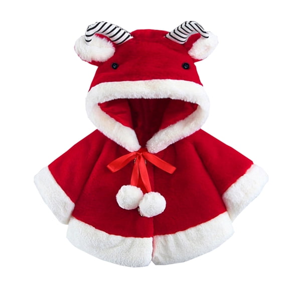 Otqutp Kids Autumn Winter Outwear Toddler Girls Cute Cow Outwear Warm Hooded Coat Long Sleeve Princess Cloak Cape Red Green Purple(Red,12-18 Months)