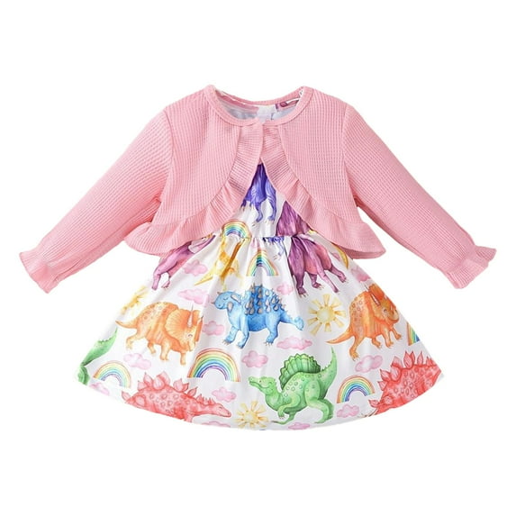 Otqutp Kids Beach Bodysuits for Thanksgiving Toddler Girl Long Sleeved Coat Sleeveless Dress Set Two Piece for 3 To 24 Months Party School Birthday
