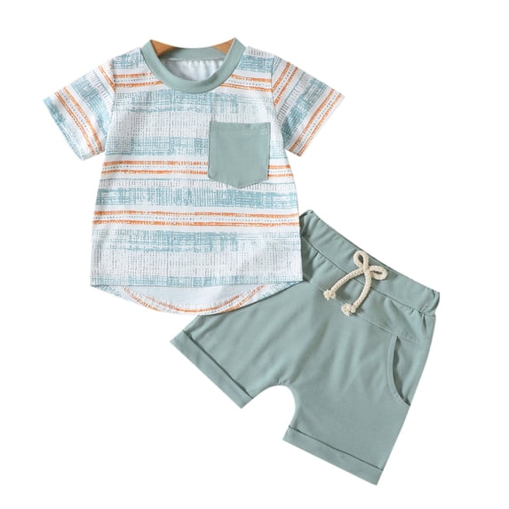 Otqutp Kids Beach Outfits Set for Spring Toddler Boys Girls Short Sleeve Striped Prints T Shirt Tops Shorts Outfits for 0 to 3 Years