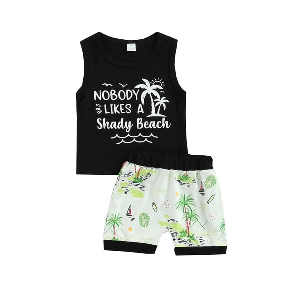 Otqutp Kids Beach Outfits Set for Spring Toddler Boys Girls Sleeveless Cartoon Letter Printed Vest T Shirt Tops Shorts Outfits