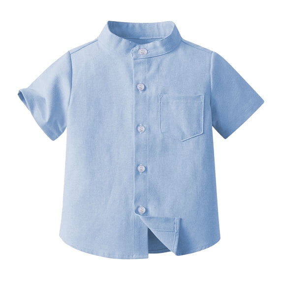 Otqutp Kids Birthday Blouse Little Boys Solid Color Single Short Sleeve Button Down Shirt Multi Color Optional Pullover Summer Streewear(a-Blue,6-12 Months)