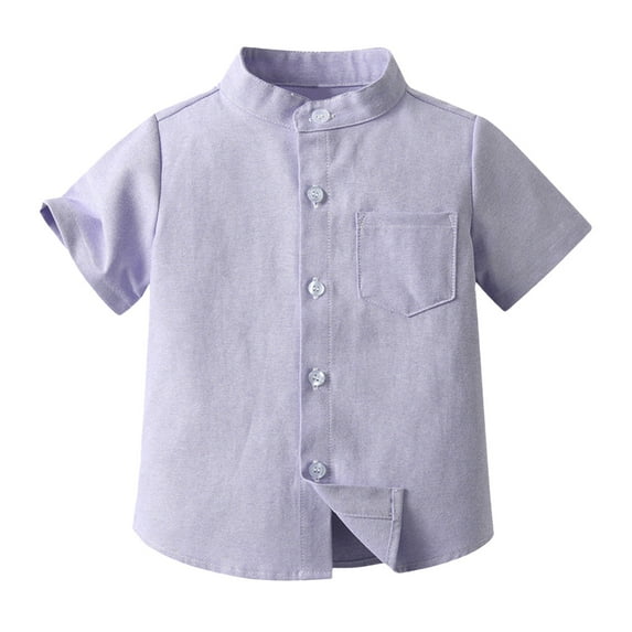 Otqutp Kids Birthday Blouse Little Boys Solid Color Single Short Sleeve Button Down Shirt Multi Color Optional Pullover Summer Streewear(a-Purple,6-12 Months)