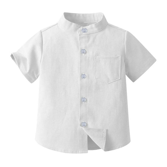 Otqutp Kids Birthday Blouse Little Boys Solid Color Single Short Sleeve Button Down Shirt Multi Color Optional Pullover Summer Streewear(a-White,3 Years)