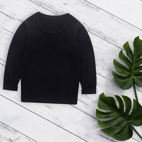 Otqutp Kids Bodysuit Children Cute Sweatshirts Soft Cotton Warm Crewneck Round Neck Long Sleeve Solid Color Top for Boys Girls(a-Black,7-8 Years)