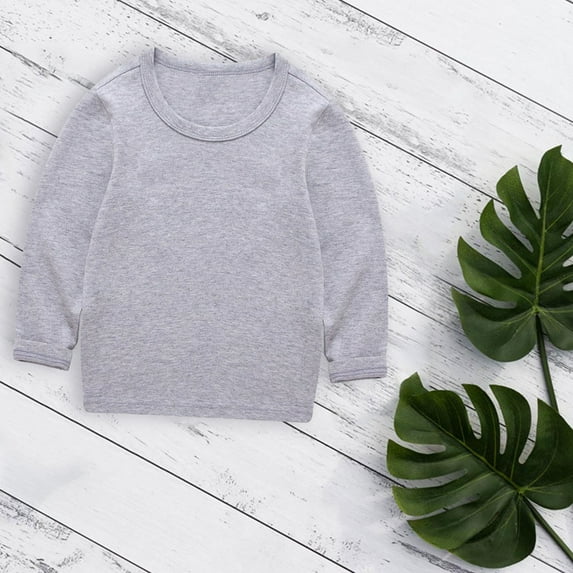 Otqutp Kids Bodysuit Children Cute Sweatshirts Soft Cotton Warm Crewneck Round Neck Long Sleeve Solid Color Top for Boys Girls(a-Grey,4-5 Years)