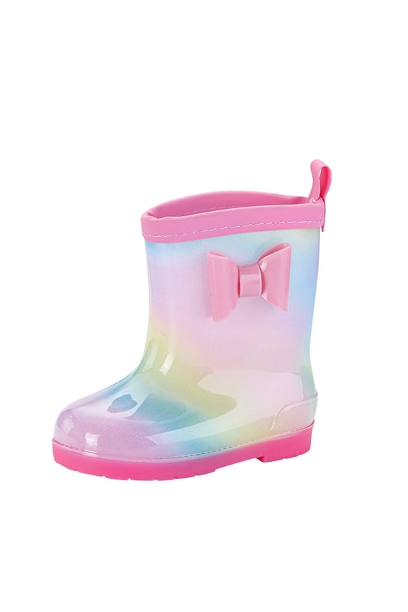 Kids Bow Rain Boots for Girls Toddler WaterproofRubber Cute Rainbow Rain Shoes Lightweight Anti Slip Garden Boots