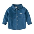 thumbnail image 1 of Otqutp Kids Boys Casual Solid Color Square Collar Long Sleeve Denim Shirt Button Down Dress Shirts Summer Spring Casual School Shirt Clothes(a-Dark Blue,18-24 Months), 1 of 9