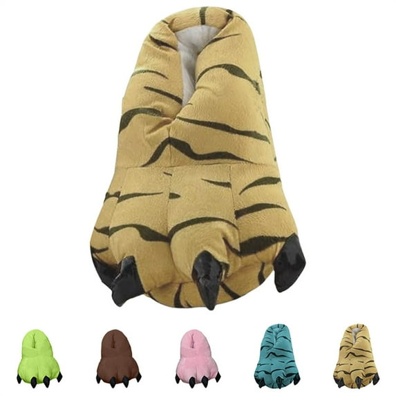 Otqutp Kids Boys Girls Animal Paw Shoes Funny Fuzzy Dinosaur Plush Slippers Unisex Cute Soft Fleece Non Slip House Shoe