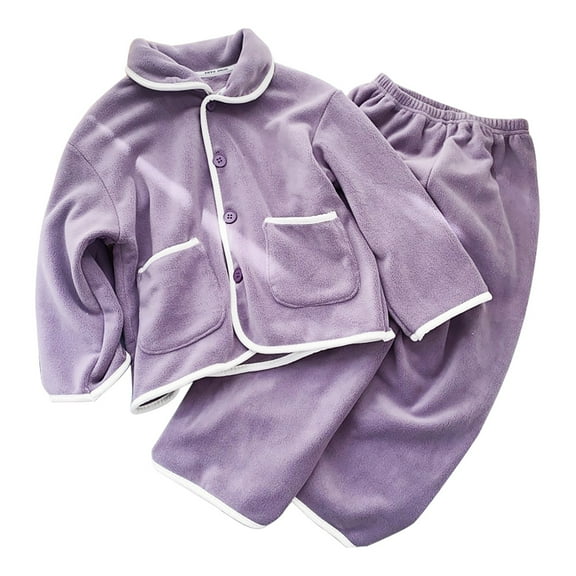 Otqutp Kids Boys Girls Children Fall Winter Grain Velvet Fashion Warm Cardigan Pajamas Long Sleeve Pajama Pants Two Piece Set(Purple,6-7 Years)