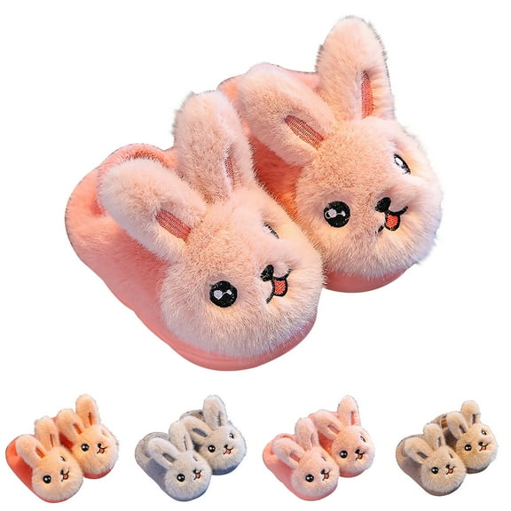 Otqutp Kids Boys Girls Cute Bunny Fuzzy Slippers Non-Slip Furry Soft Bedroom House Slides Fall Winter Warm Indoor Shoes