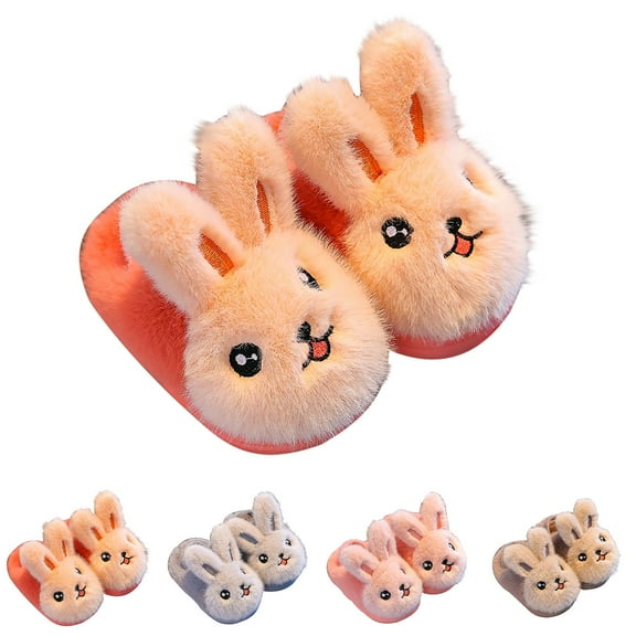 Otqutp Kids Boys Girls Cute Bunny Fuzzy Slippers Non-Slip Furry Soft Bedroom House Slides Fall Winter Warm Indoor Shoes
