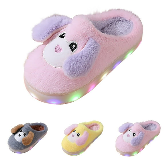 Otqutp Kids Boys Girls Dog Fuzzy Slippers Non-Slip Cute Furry House Slides Fall Winter Warm Bedroom Soft Cozy Indoor Shoes