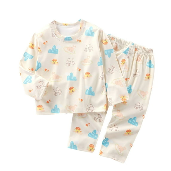 Otqutp Kids Boys and Girls Fall Winter Cute Print Fall Clothing Fall Pants Warm Long Sleeve Pullover Tops Pajamas Homewear Clothes 6M-9 Years(B-Beige,6-7 Years)