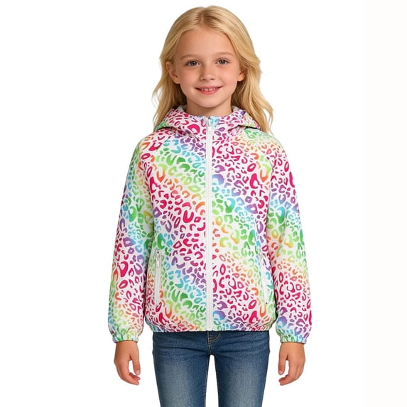 Otqutp Kids Boys Girls Jacket Floral Print Windproof Hooded Sweatshirt Long Sleeve Zip Up Toddler Spring Autumn Warm Softshell Coat