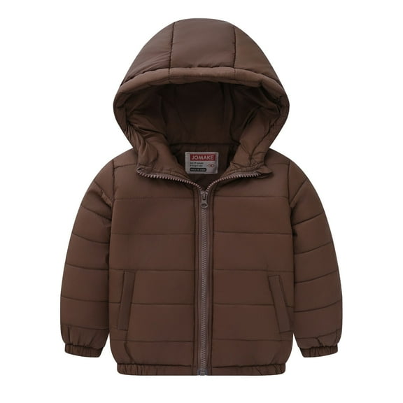 Otqutp Kids Boys Girls Middle Kids Hooded with Pockets Solid Color Short Cotton Jacket Fall and Winter Thickened Hooded Top Long Sleeve Coat(Coffee,5-6 Years)