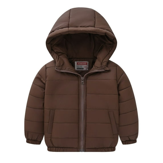 Otqutp Kids Boys Girls Middle Kids Hooded with Pockets Solid Color Short Cotton Jacket Fall and Winter Thickened Hooded Top Long Sleeve Coat(Coffee,9-10 Years)