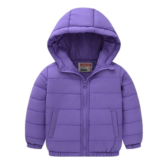 Otqutp Kids Boys Girls Middle Kids Hooded with Pockets Solid Color Short Cotton Jacket Fall and Winter Thickened Hooded Top Long Sleeve Coat(Purple,9-10 Years)