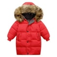thumbnail image 1 of Otqutp Kids Boys Girls Middle and Large Children Winter Big Hairy Collar Long Sleeve Thickened Down Cotton Jacket Winter Outerwear(Red,3-4 Years), 1 of 5