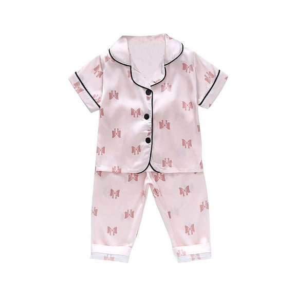 Otqutp Kids Boys and Girls Striped Pajamas Set Children's Wear Four Seasons Indoor Long Sleeved Shirts Trousers Two Piece Home Wear(Pink-2,6-12 Months)