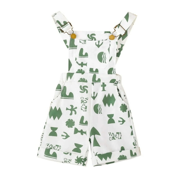 Otqutp Kids Breathable Trousers Girls Overall Shorts Flower Print Rolled Hem Summer Jumpsuit with Pockets for Casual Daily 2-7 Years