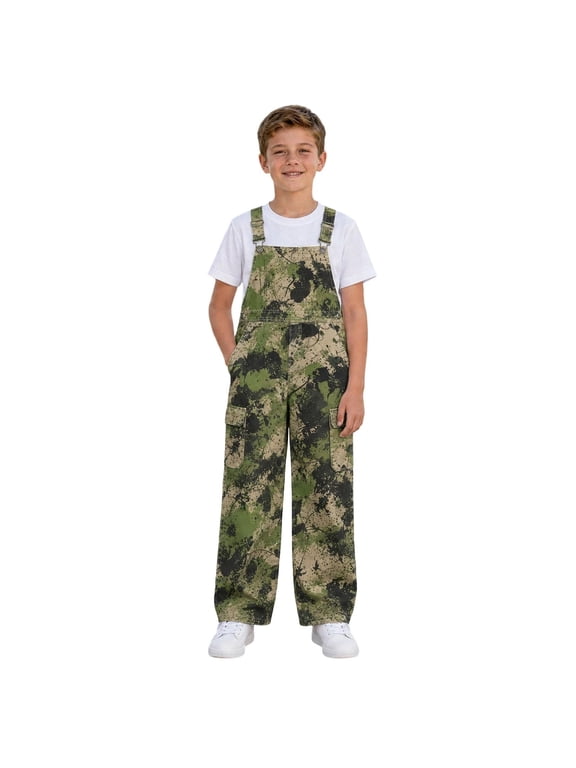 Kids Cargo Overalls Boys Girls Wide Leg Camo Bib Jumpsuit Adjustable Straps Loose Fit Pants Romper Fall School Clothes