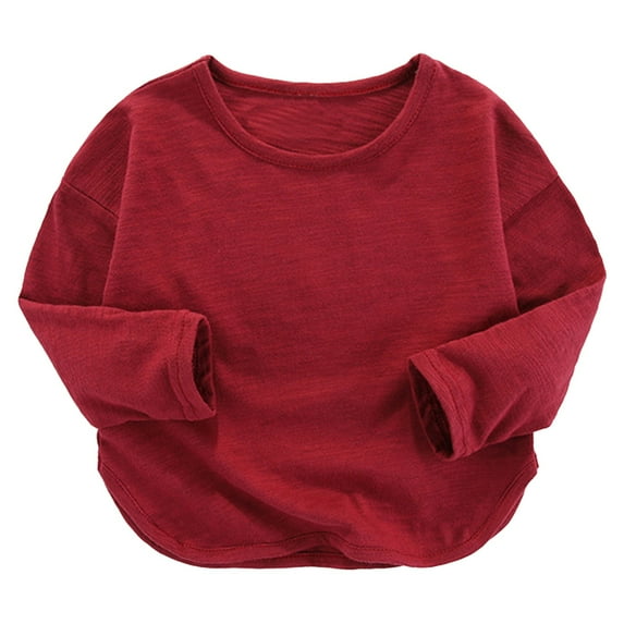Otqutp Kids Christmas Blouse Kids Sweatshirts Soft Cotton Warm Round Neck Long Sleeve Solid Color Love Top Round Neck for Boys Girls