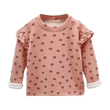 Otqutp Kids Clothes Baby Girls Polka Dot Flower Pattern Plus Thickened Long Sleeve Tops for Home Wear Outside for 1 To 9 Years