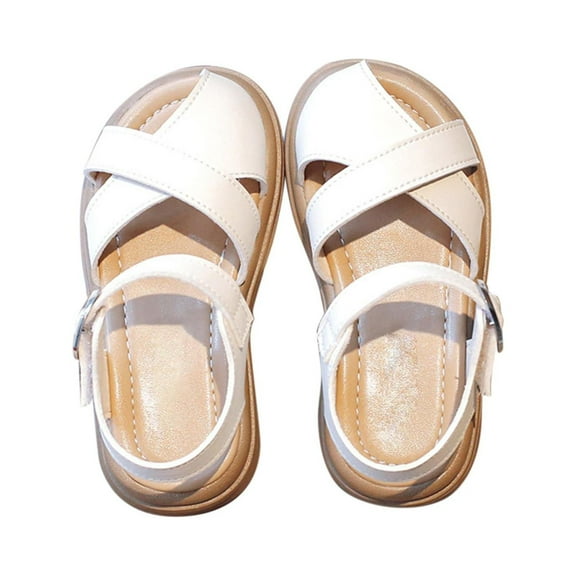 Otqutp Toddler Fashion Shoes Kids Girls Sandal Summer Solid Color Rubber Sole Alternate Vamp Metal Buckle Birthday Party School Sandals