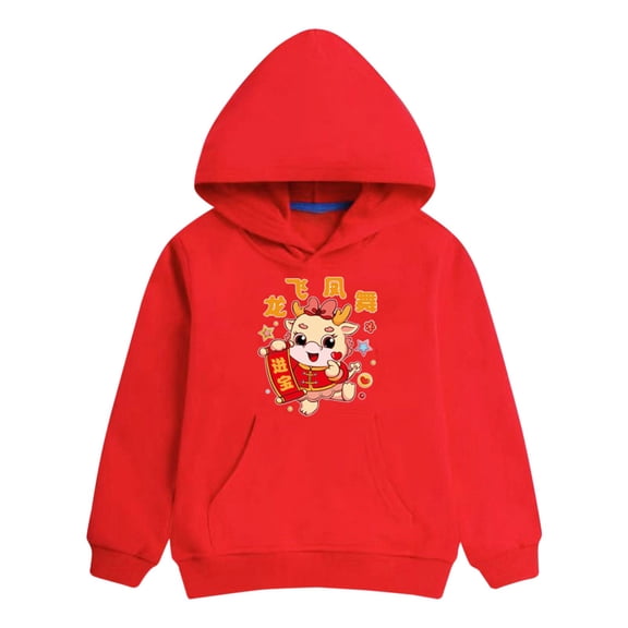 Otqutp Kids Comfy Sweatshirt Long Sleeve Children's Spring Festival Hoodie New Year Wear Red Foreign New Year Greetings Clothes Child Tops