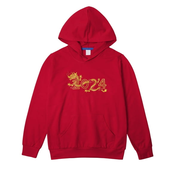 Otqutp Kids Comfy Sweatshirt Long Sleeve Children's Spring Festival Hoodie New Year Wear Red Foreign New Year Greetings Clothes Child Tops