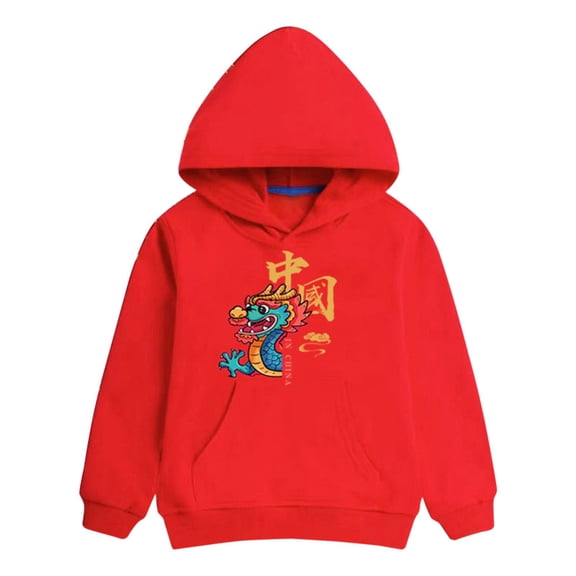 Otqutp Kids Comfy Sweatshirt Long Sleeve Children's Spring Festival Hoodie New Year Wear Red Foreign New Year Greetings Clothes Child Tops