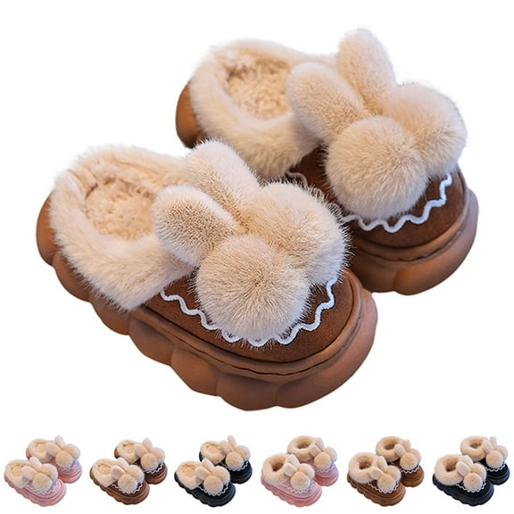 Otqutp Kids Cute Bunny Slippers Girls Fuzzy Plush Ear Platform Slipper Winter Warm Comfortable Furry Non Slip House Shoes