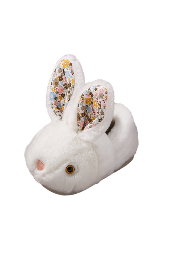Kids Cute Slippers Fashion Cute Autumn and Winter Girls Slippers Flat Bottom Soft Warm and Comfortable Solid Color Cute Rabbit Shape Shoes(White,5-5.5 Years)