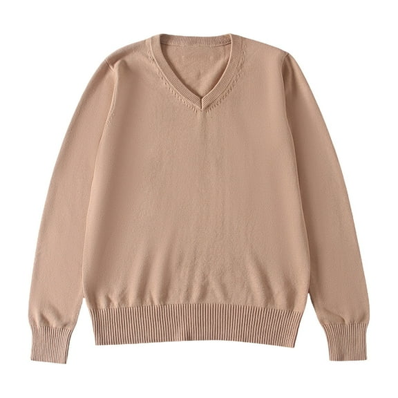 Otqutp Kids Snow Wear Windproof School Girls Boys V Neck Solid Color Sweater Cardigan Long Sleeve Knit Warm Top for 4 To 7 Years(Khaki,9-10 Years)