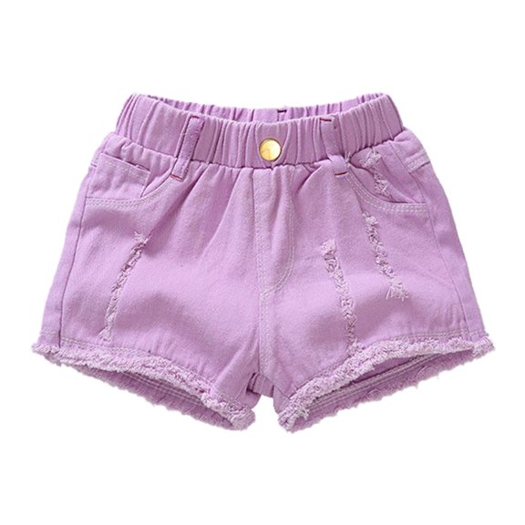 Otqutp Kids Denim Shorts With Pocket Girls Solid Color High Elastic Waist Ripped Jeans